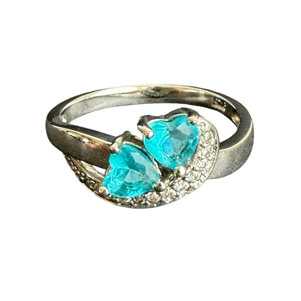 Sterling Silver‎ Ring Blue CZ Topaz Heart Vintage Y2K Feminine 925 Size 9